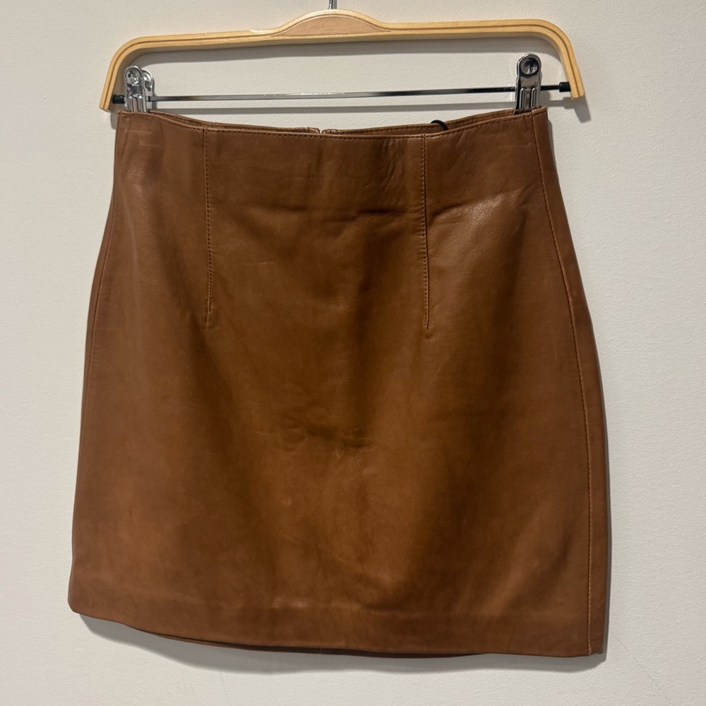 Cognac Leather Mini Skirt